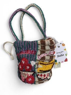 Made in India Fruit Market Beaded Drawstring Bucket Bag
